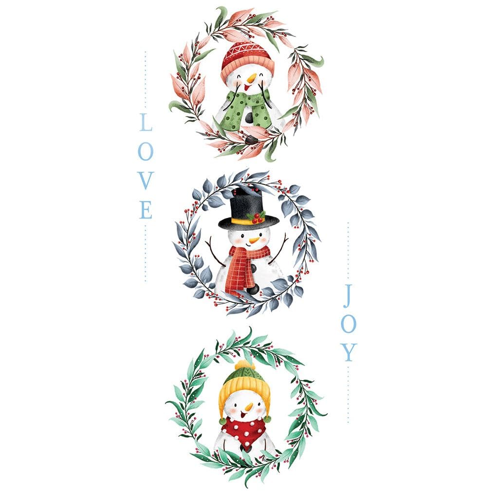 Three snowmen Christmas card by Pictura featuring festive holiday scene with cheerful snowmen wearing scarves and hats.